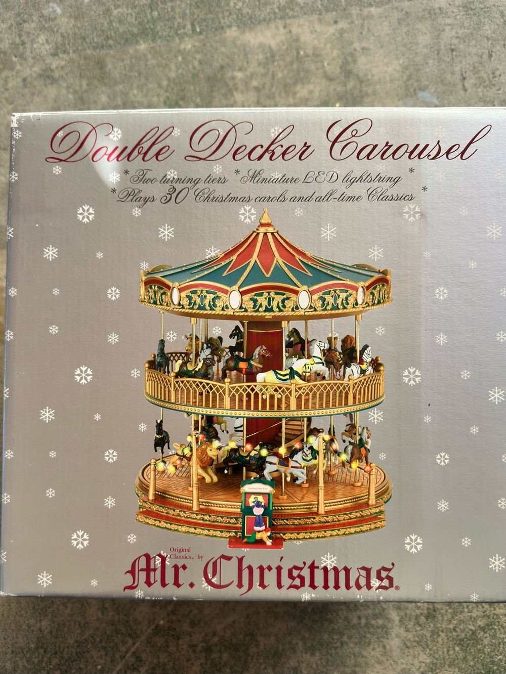 Collectable Doubles Decker Carousel - Green & Red Holiday Music Box